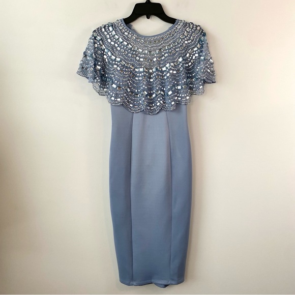 ASOS Dresses & Skirts - ASOS Design Embellished Cape Midi Scuba Dress Dusty‎ Blue 2